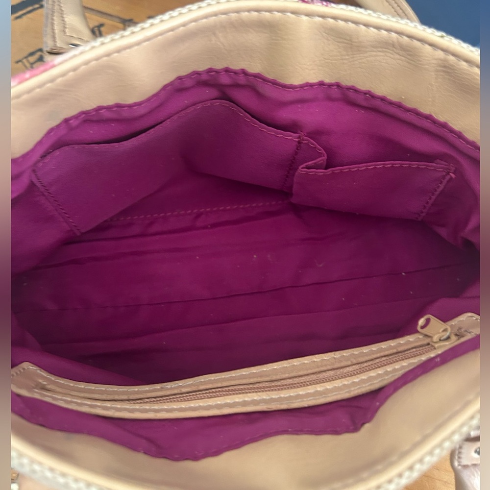 Liz Claiborne Cute Floral & Beige Trim Handbag Purse Satchel - Picture 14 of 15
